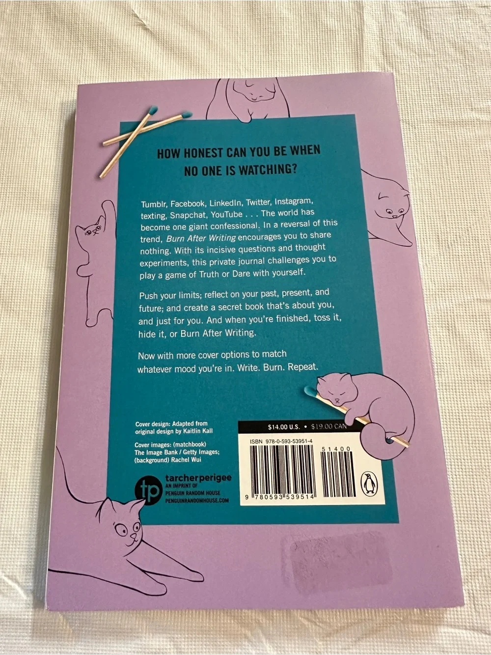 💜Burn After Writing Notebook with Playful Cat Cover - Lavender